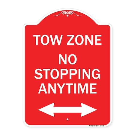 Signmission No Stopping Anytime W/ Bi-Directional Arrow, Red & White Aluminum Sign, 18" x 24", RW-1824-23579 A-DES-RW-1824-23579